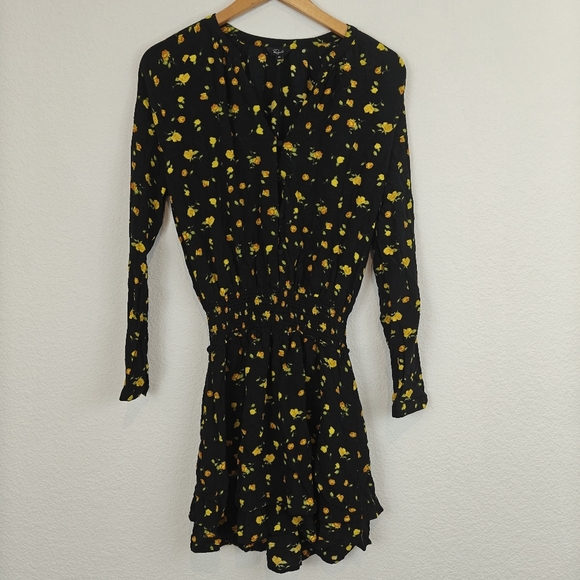 Rails Jasmine Yellow Roses Long Sleeve Smocked Waist Mini Dress Size XS Women's - Picture 4 of 15